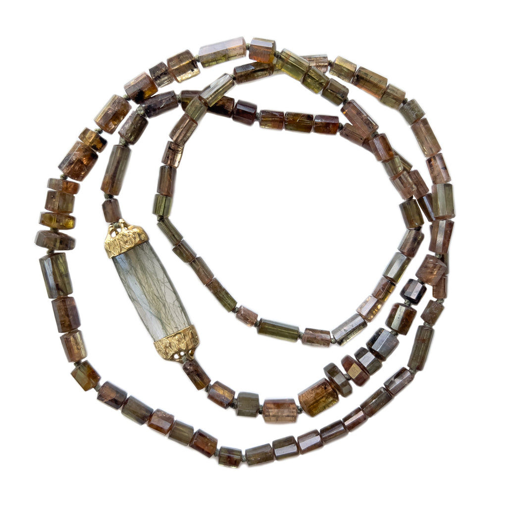 Andalusite & Green Rutilated Quartz Necklace   