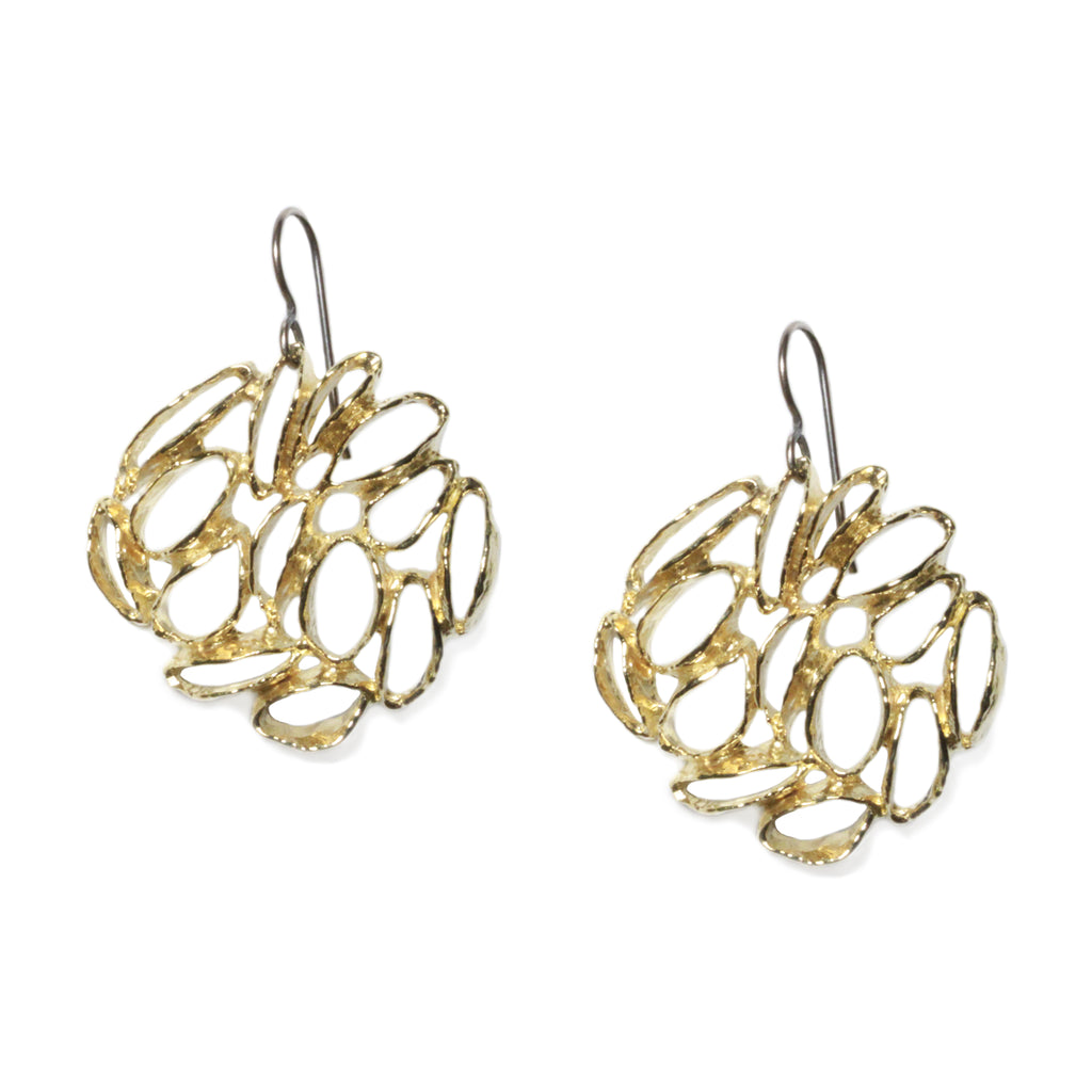 Banksia Medallion Earrings - Yellow Bronze   