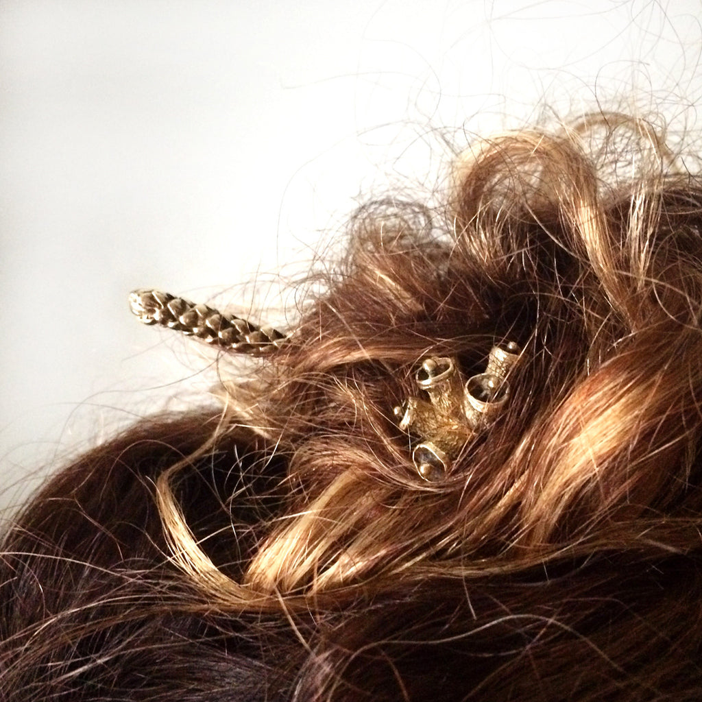 Bell Pod Hair Stick - Yellow Bronze | Kirsten Muenster Jewelry
