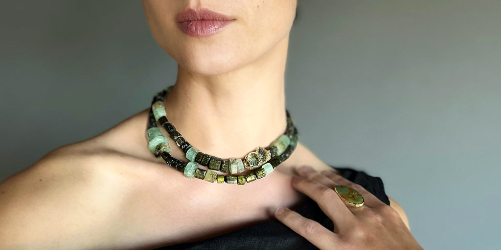 Dark Green Tourmaline and Beryl Emerald Necklace | Kirsten Muenster Jewelry