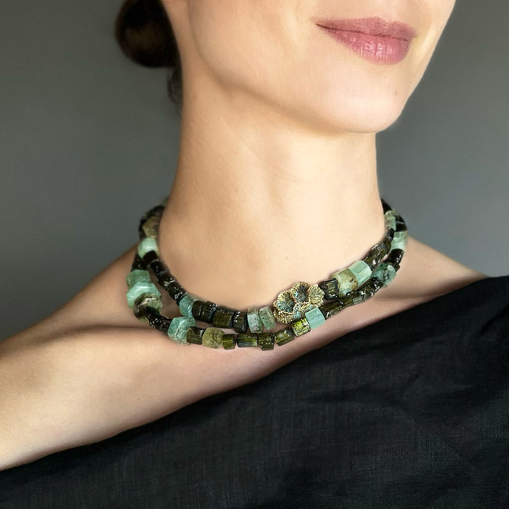 Dark Green Tourmaline & Beryl Emerald Necklace | Kirsten Muenster Jewelry