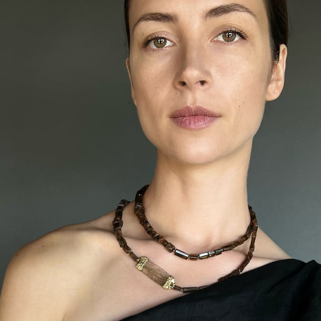 Andalusite & Green Rutilated Quartz Necklace | Kirsten Muenster Jewelry