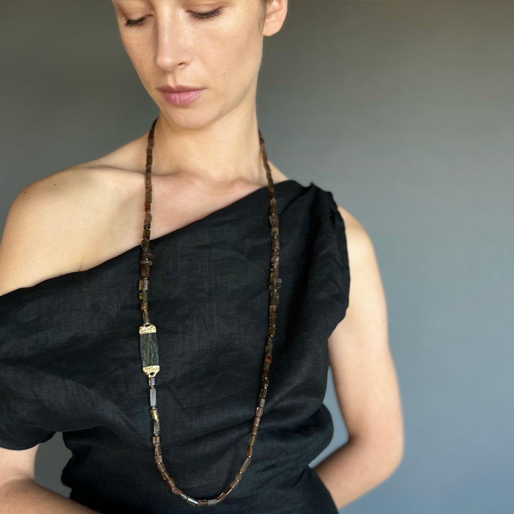 Andalusite & Green Rutilated Quartz Necklace | Kirsten Muenster Jewelry