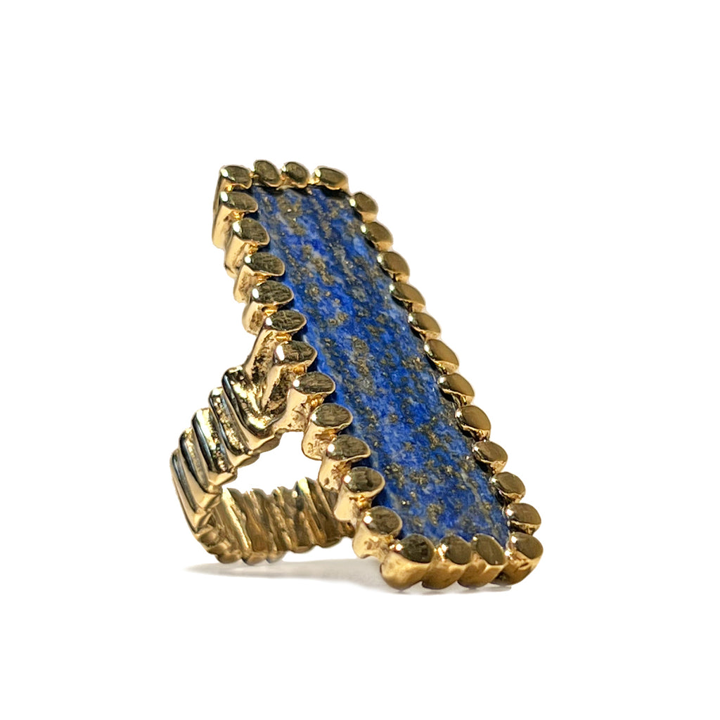 Rectangular Lapis Brutalist Ring | Kirsten Muenster Jewelry