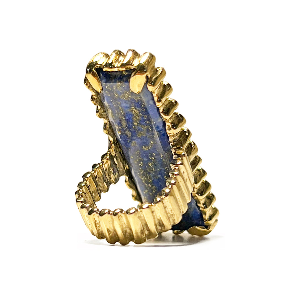Rectangular Lapis Brutalist Ring | Kirsten Muenster Jewelry