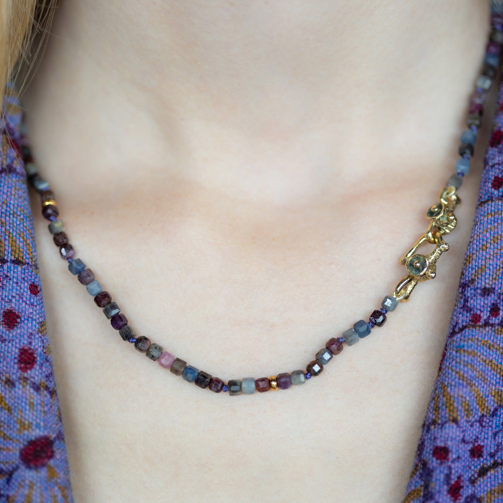 Ruby & Sapphire Cube Bead Necklace | Kirsten Muenster Jewelry