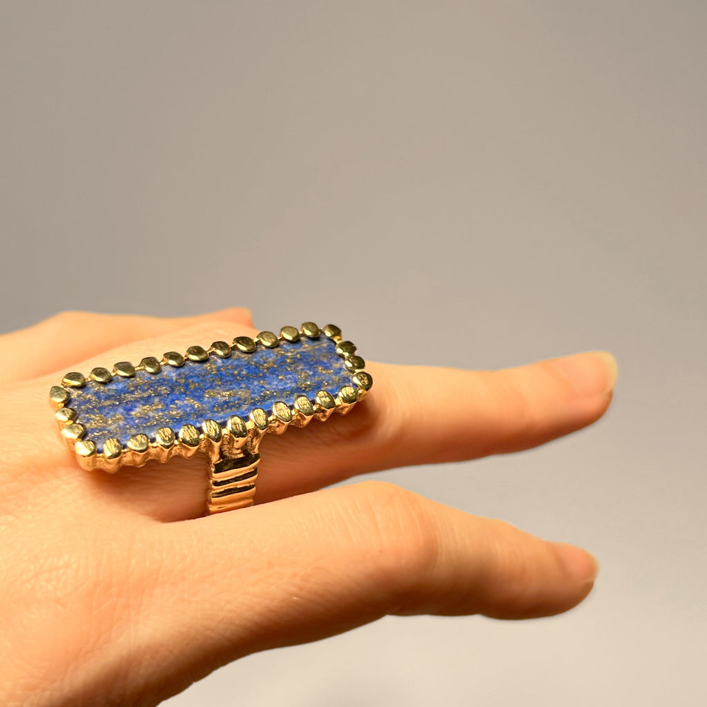 Rectangular Lapis Brutalist Ring | Kirsten Muenster Jewelry