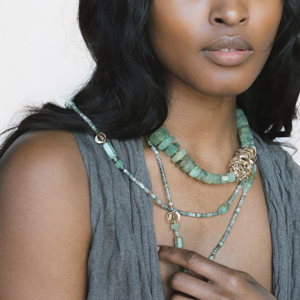 Moss Agate & Beryl Emerald Necklace | Kirsten Muenster Jewelry