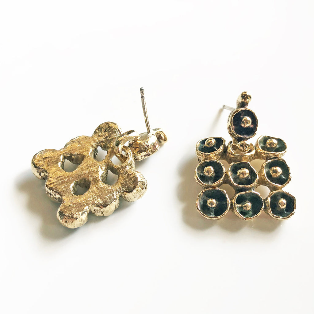 Mosaic Tile Earrings - Yellow Bronze | Kirsten Muenster Jewelry